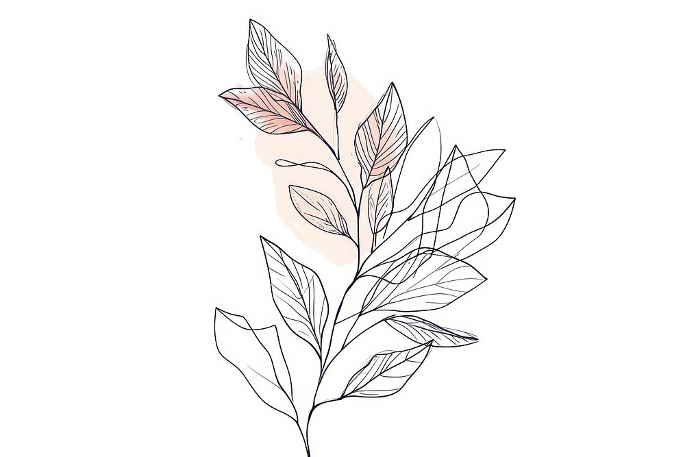 Continuous line drawing branch with leaves pattern sketch plant.