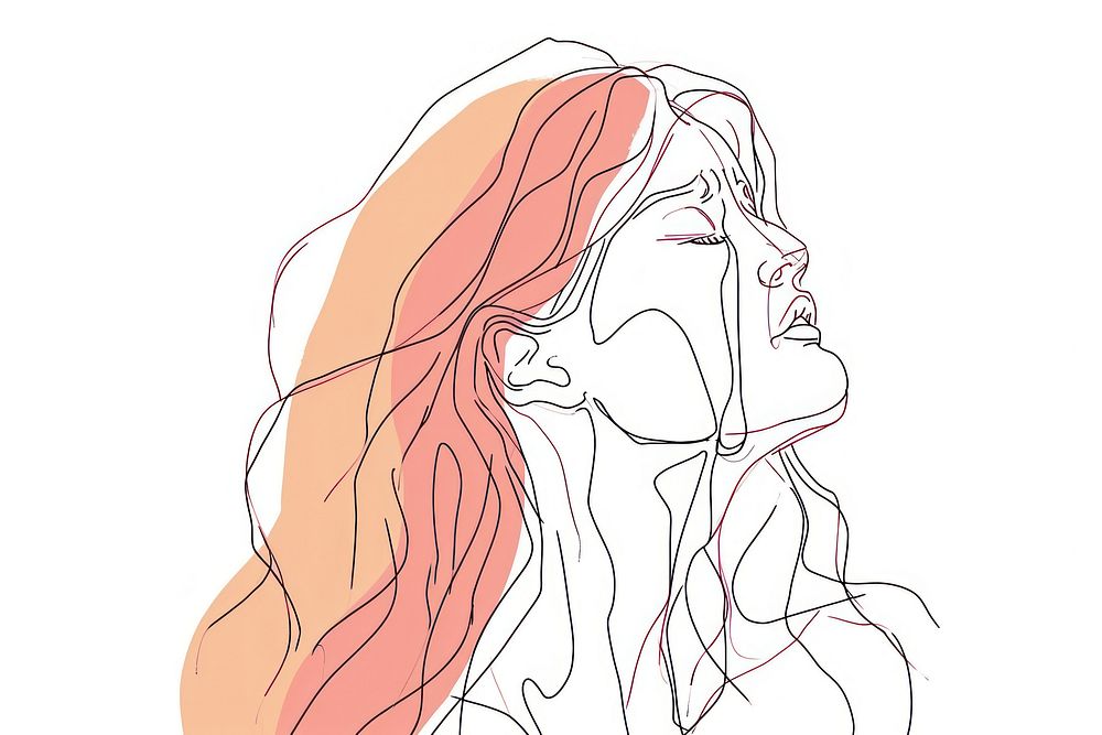 Continuous line drawing crying woman sketch art contemplation.