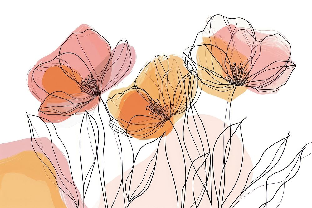 Continuous line drawing flowers abstract pattern sketch.