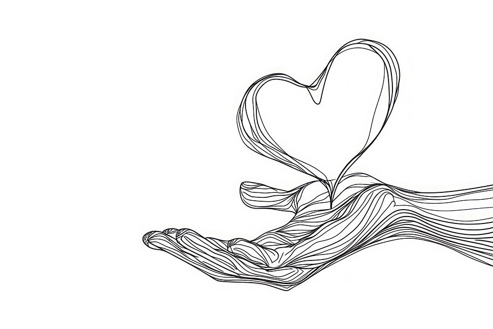 Continuous line drawing heart hand sketch illustrated creativity.