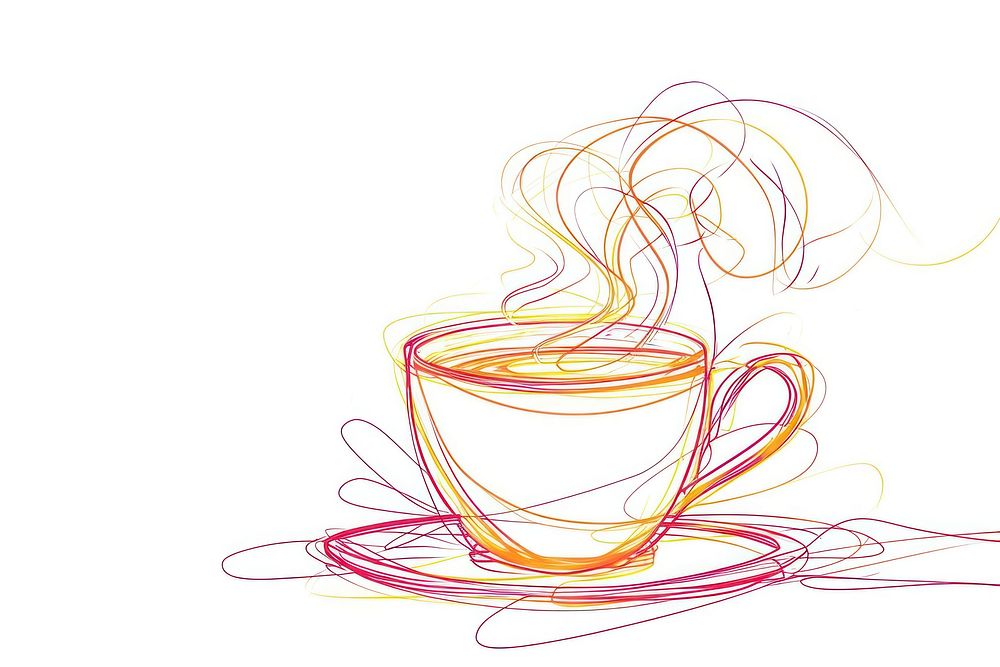 Continuous line drawing hot coffee abstract sketch drink.