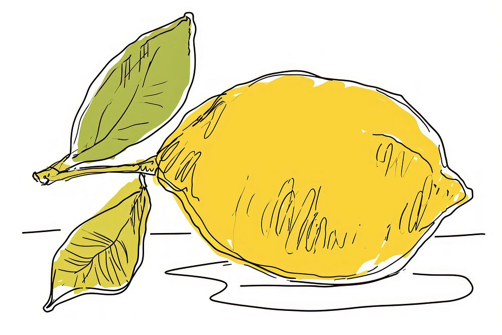 Continuous line drawing lemon doodle fruit plant food.