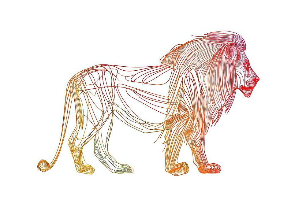Continuous line drawing lion art mammal animal.