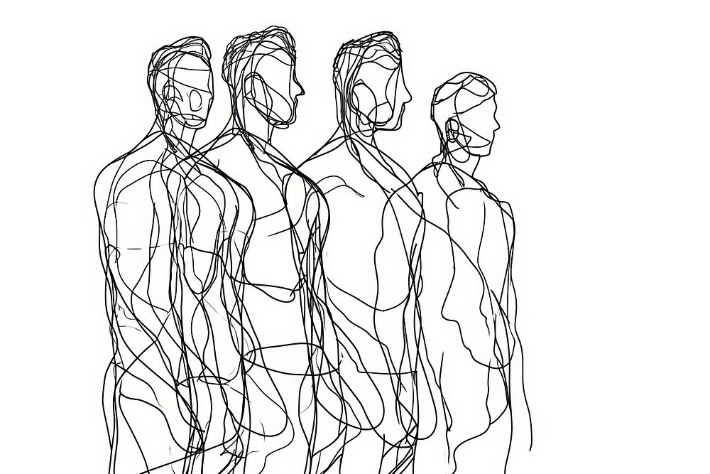 Continuous line drawing men sketch art representation.