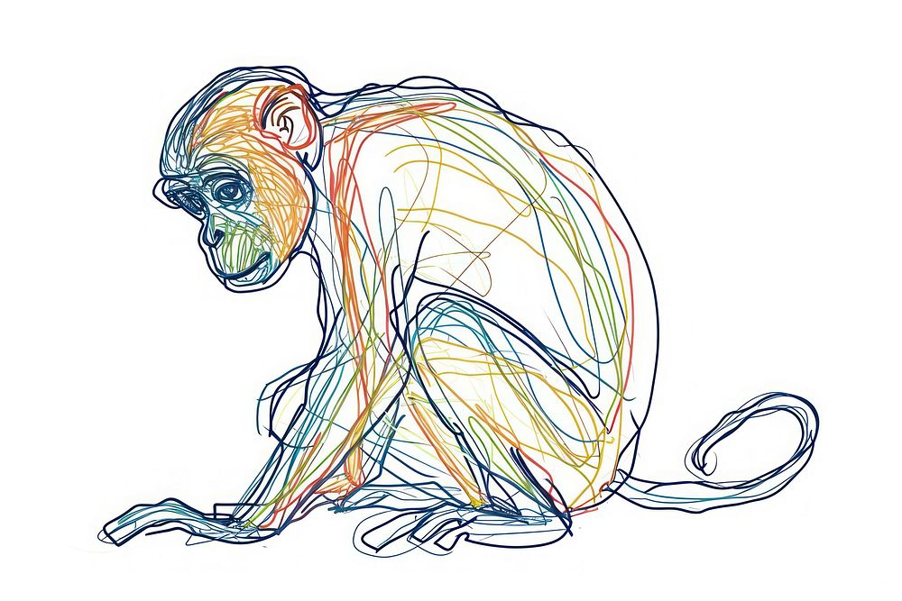Continuous line drawing monkey wildlife animal mammal.