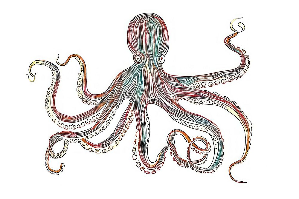 Continuous line drawing octopus animal invertebrate cephalopod.