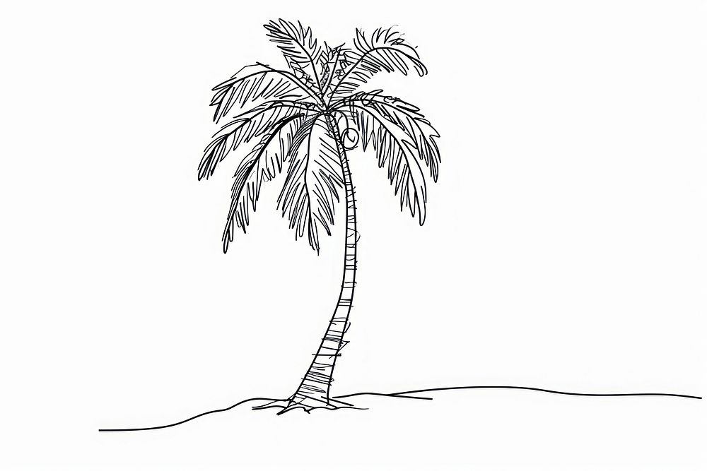 Continuous line drawing palm tree sketch plant art.