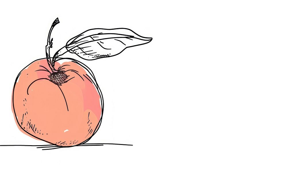 Continuous line drawing peach sketch apple fruit.
