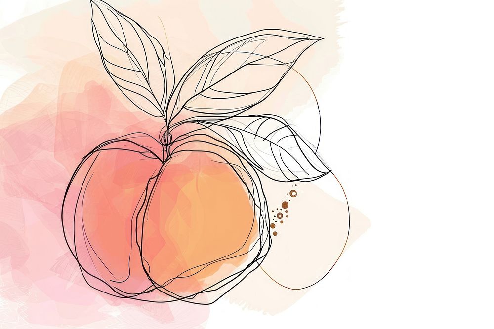 Continuous line drawing peach sketch fruit plant.