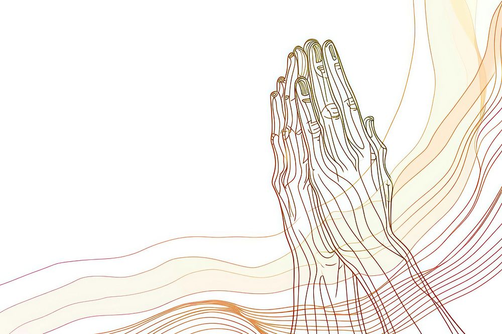Continuous line drawing praying hands abstract sketch art.