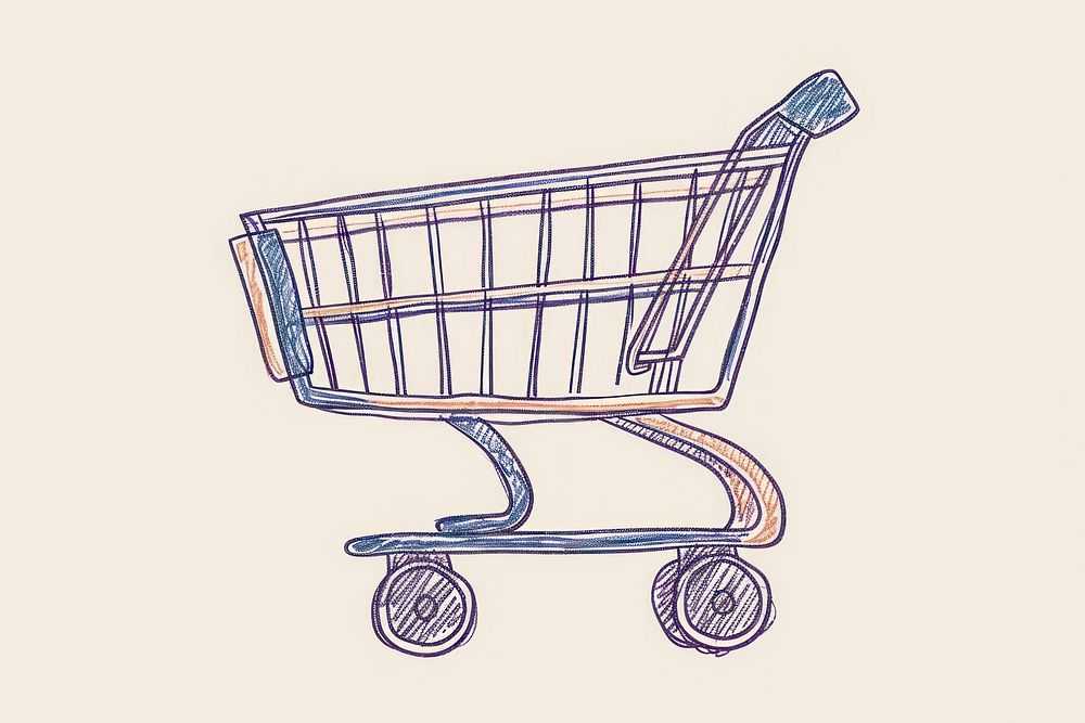 Continuous line drawing shopping cart consumerism supermarket groceries.