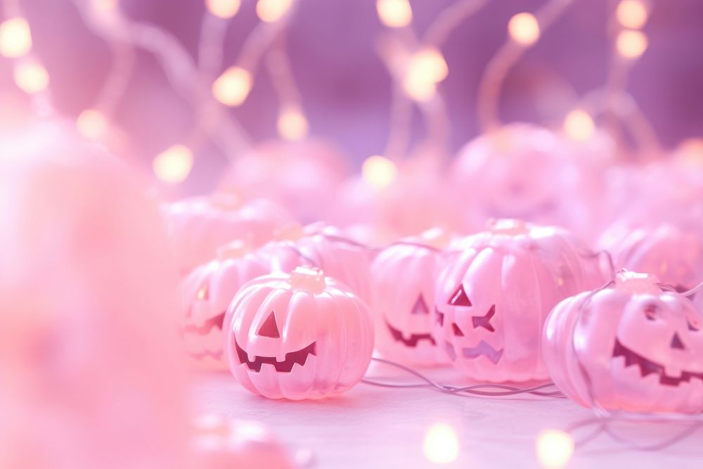 Halloween bokeh effect background pink food jack-o'-lantern.