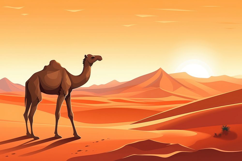 Camel in desert landscape outdoors nature.