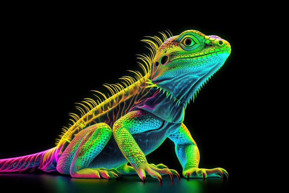 Illustration Bearded dragon Lizard Neon rim light lizard reptile animal.