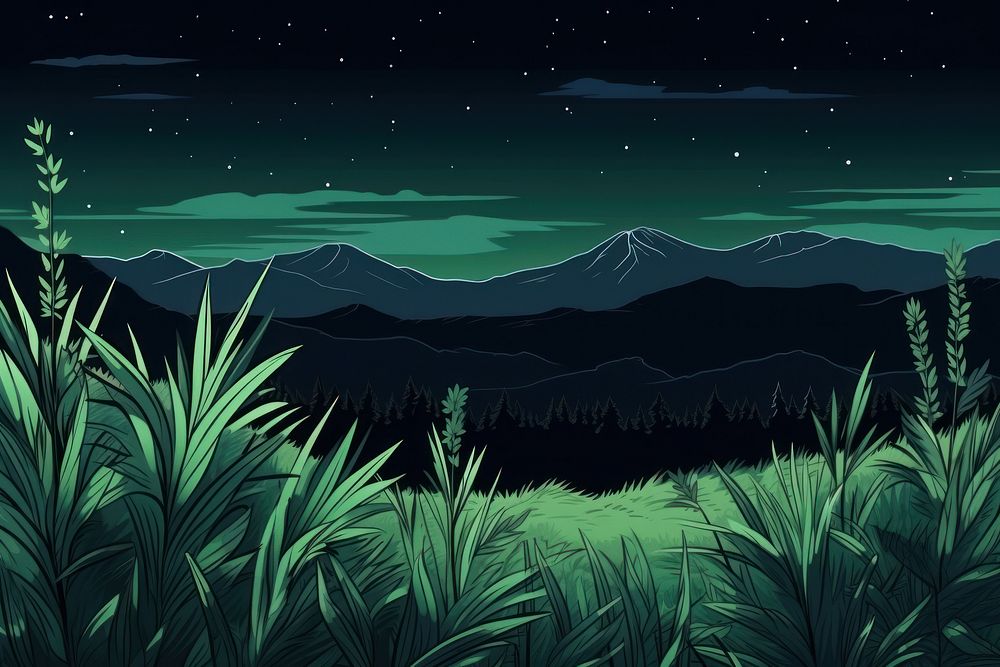Grass on hill at night landscape outdoors nature.