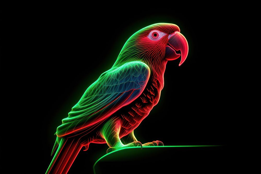 Illustration parrot Neon rim light animal green bird.