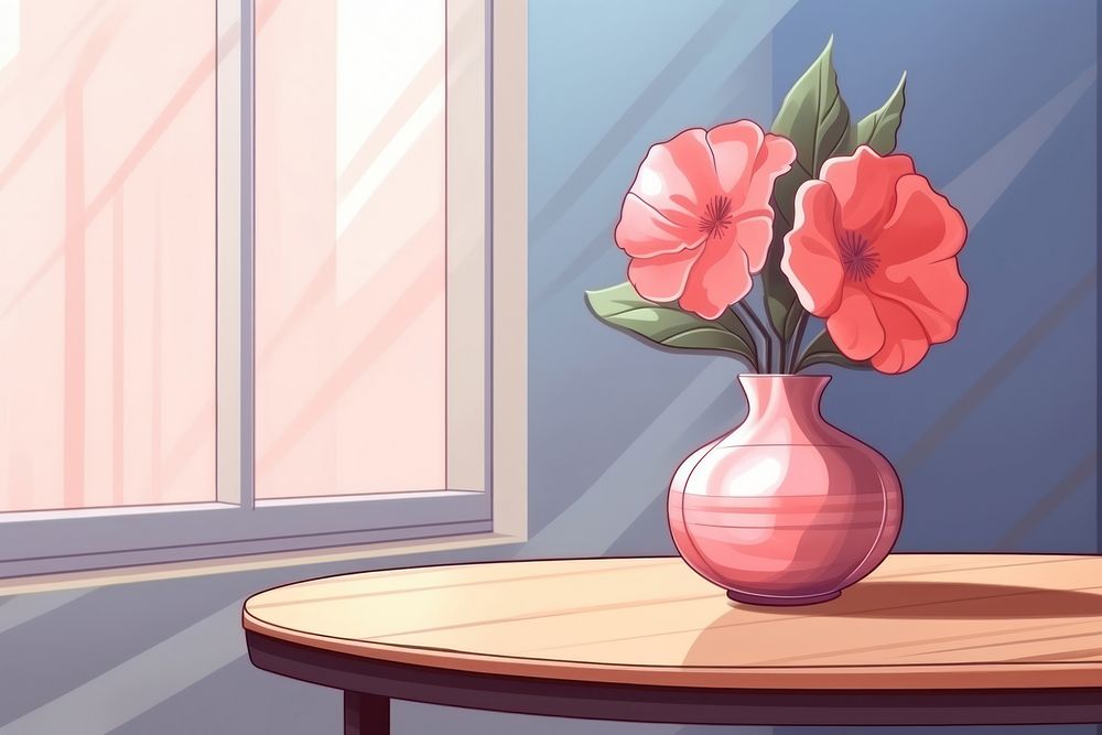 Peony in vase on living room furniture flower table.