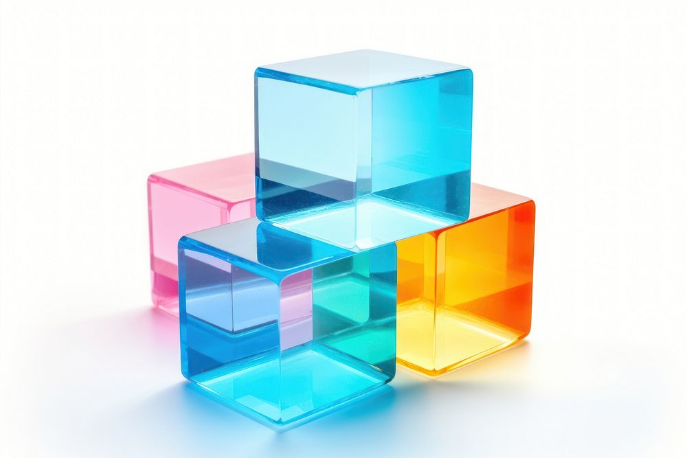 Glass cubes three dimensional toy white background furniture.