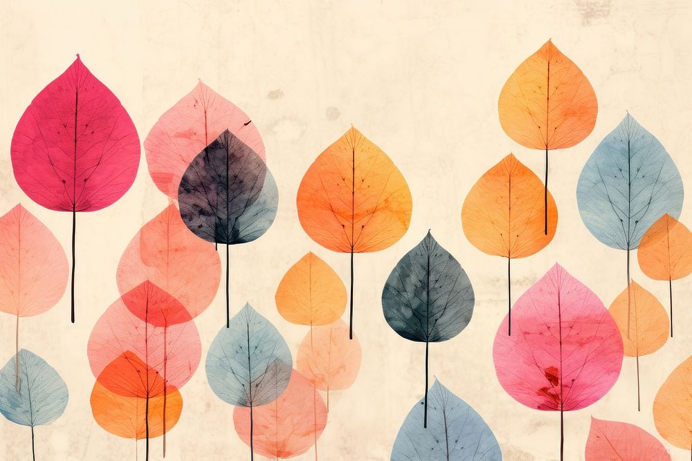 Collage Retro dreamy autumn leaves art painting pattern.