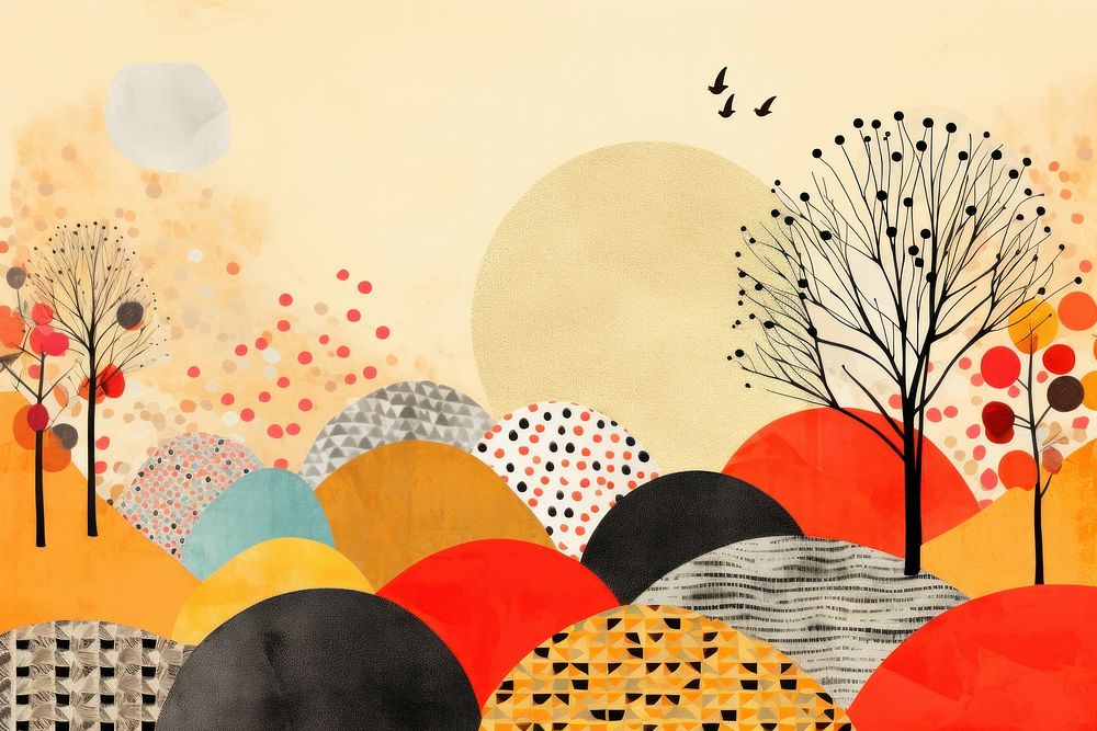 Collage Retro dreamy autumn pattern art painting backgrounds.