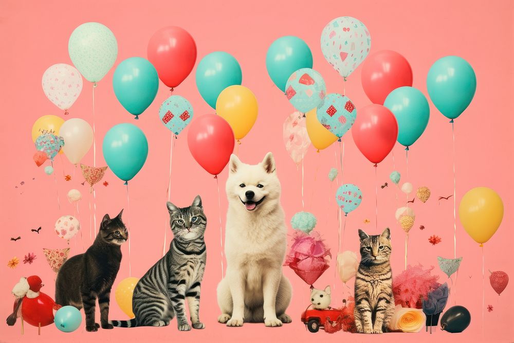 Collage Retro dreamy animal party fun balloon mammal.