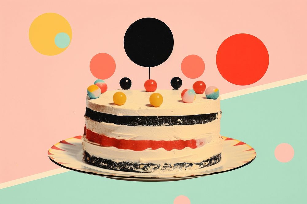 Collage Retro dreamy birthday cake dessert party food.