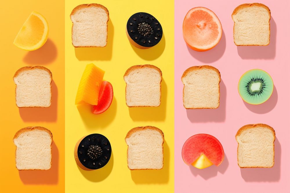 Collage Retro dreamy bread fruit food breakfast.