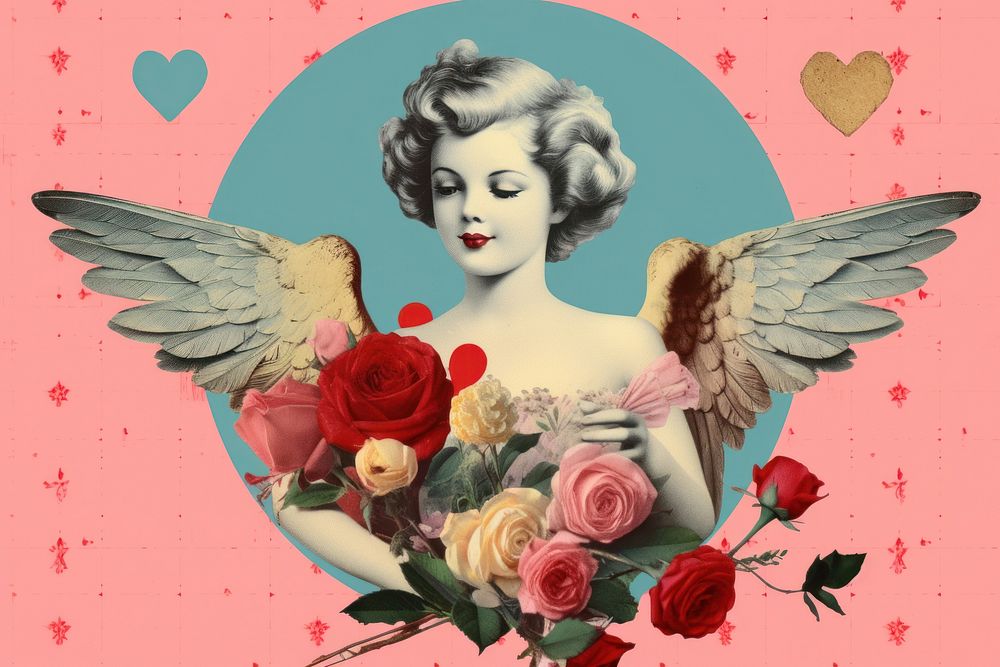 Collage Retro dreamy cupid art flower angel.