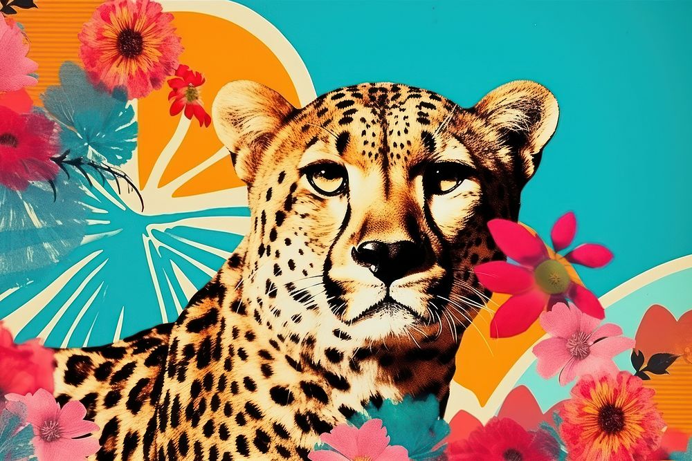Collage Retro dreamy cheetah wildlife leopard animal.