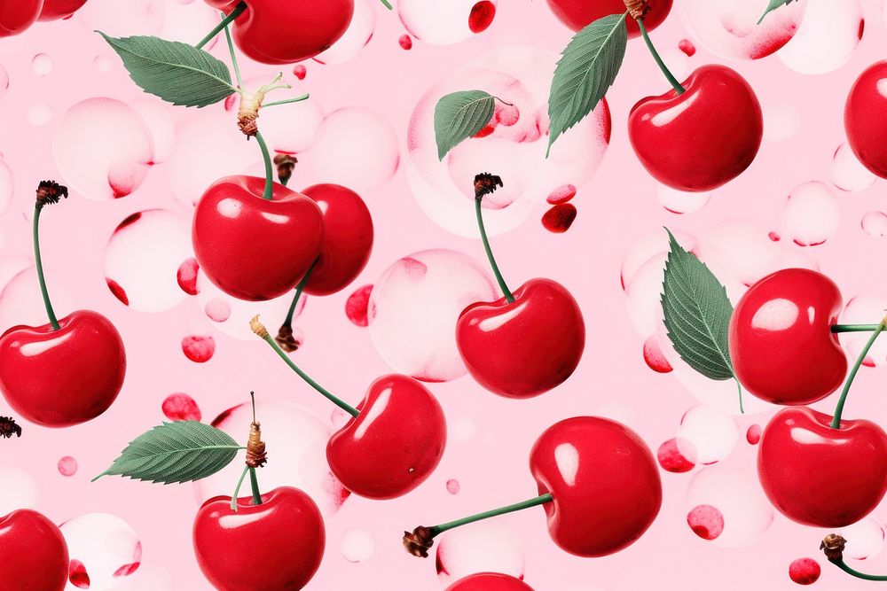 Collage Retro dreamy cherry pattern fruit plant food.