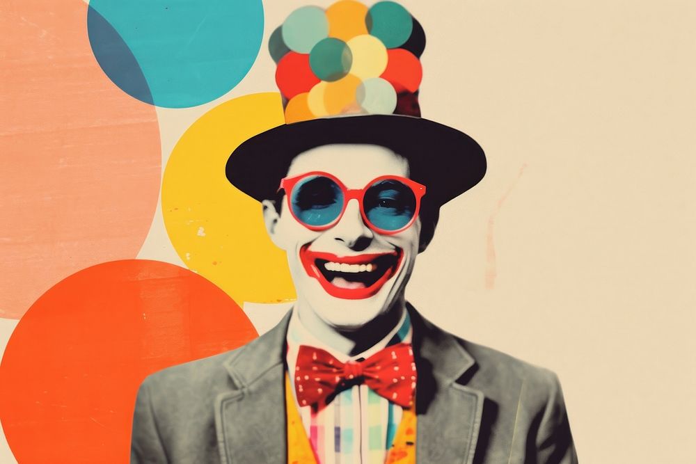 Collage Retro dreamy clown illustration sunglasses portrait adult.