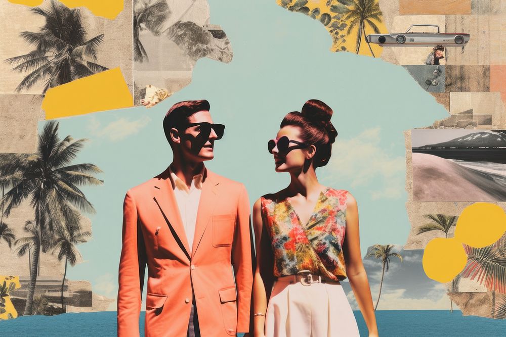 Collage Retro dreamy couple travel sunglasses collage adult.