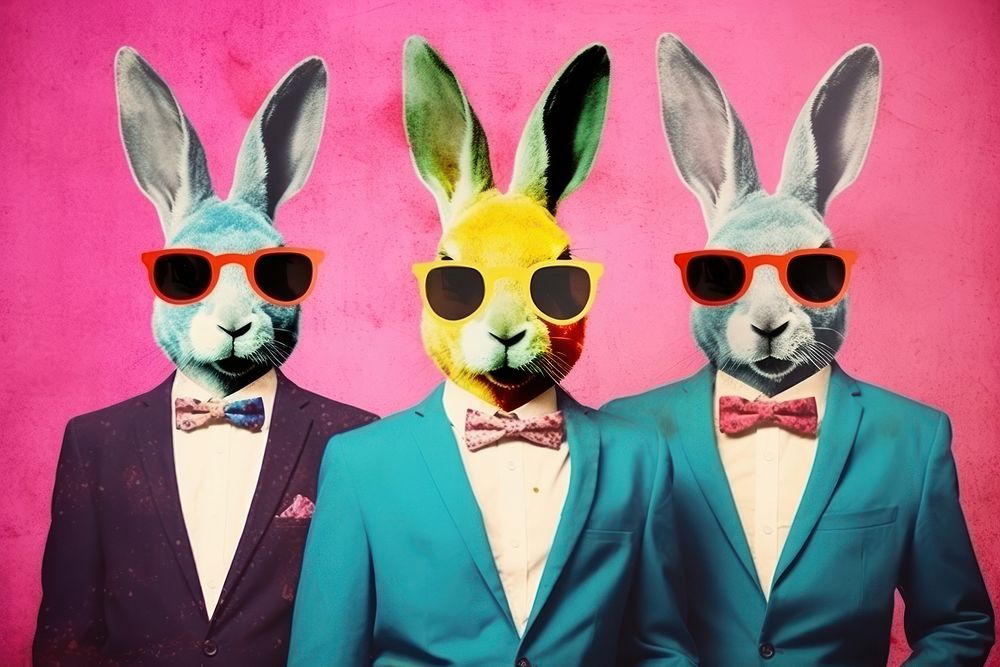 Collage Retro dreamy easter bunnies animal mammal fun.
