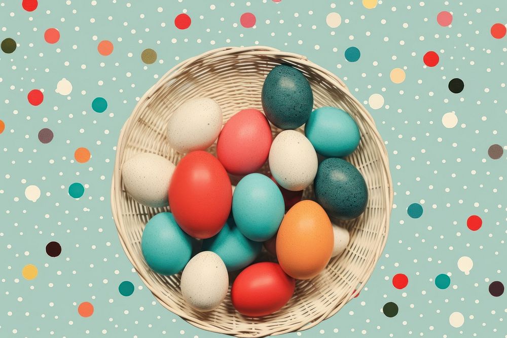 Collage Retro dreamy easter eggs basket celebration decoration.