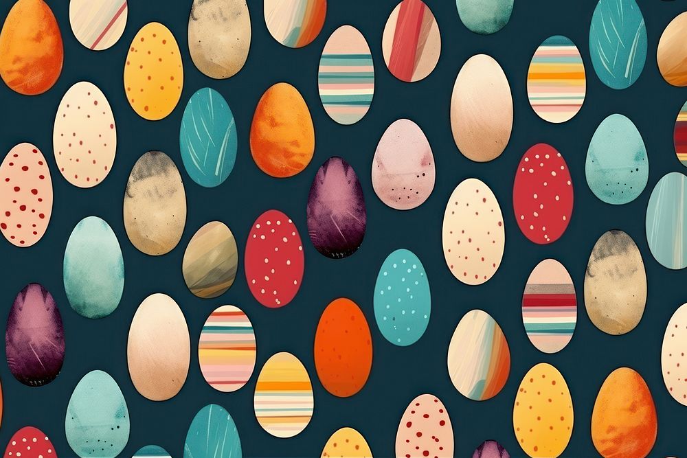 Collage Retro dreamy easter eggs pattern arrangement backgrounds repetition.