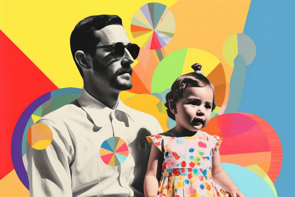 Collage Retro dreamy father mother and baby art portrait adult.