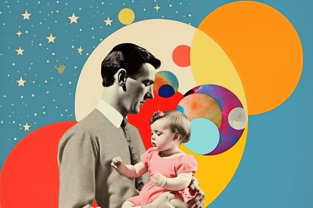 Collage Retro dreamy father mother and baby art togetherness photography.