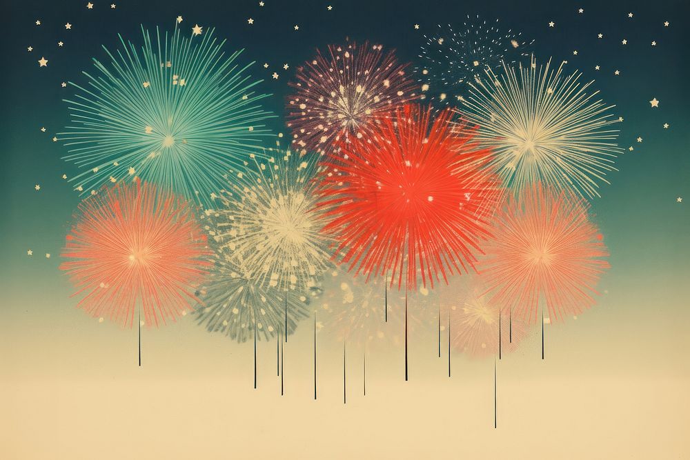 Collage Retro dreamy fireworks outdoors illuminated celebration.