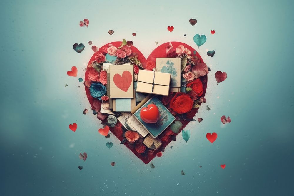Collage Retro dreamy gift box shape heart heart shape.