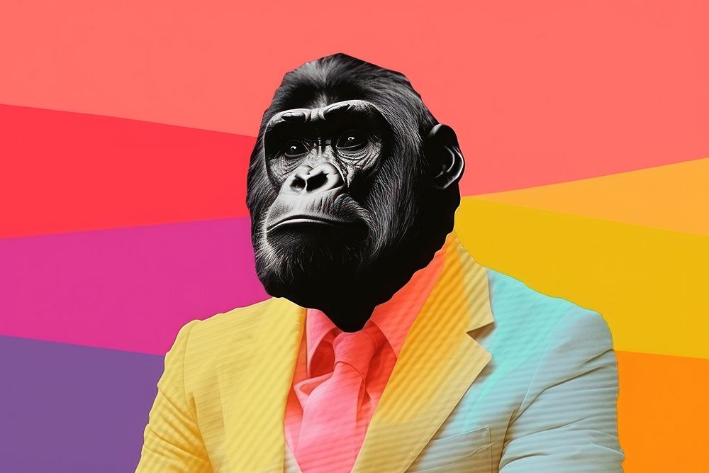 Collage Retro dreamy gorilla ape wildlife animal.