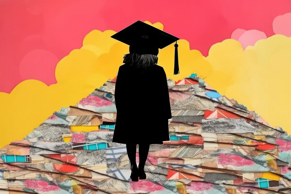 Collage Retro dreamy graduation cap student adult art.