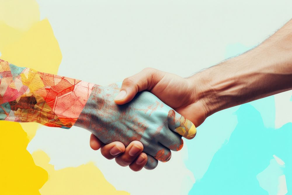 Collage Retro dreamy handshake art togetherness creativity.