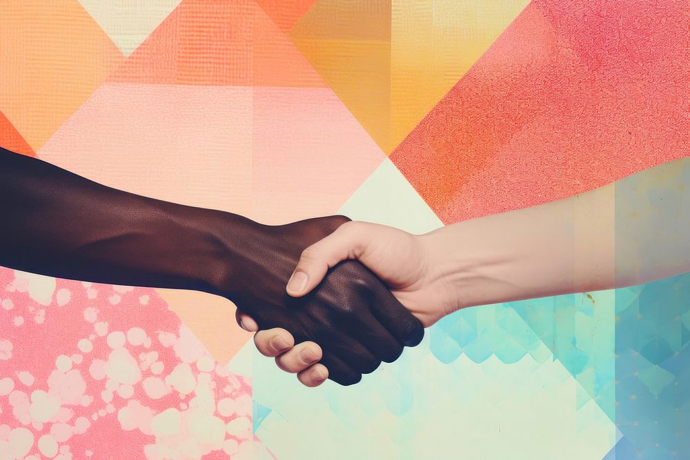 Collage Retro dreamy handshake art togetherness agreement.