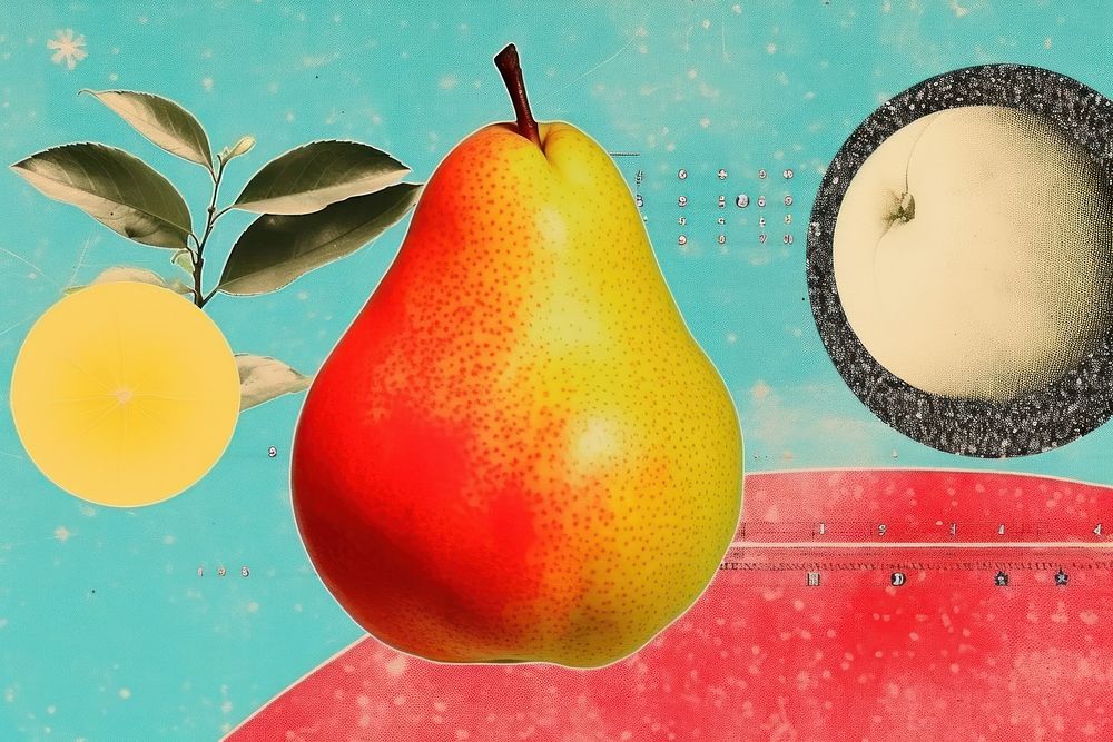 Collage Retro dreamy pear fruit plant food.