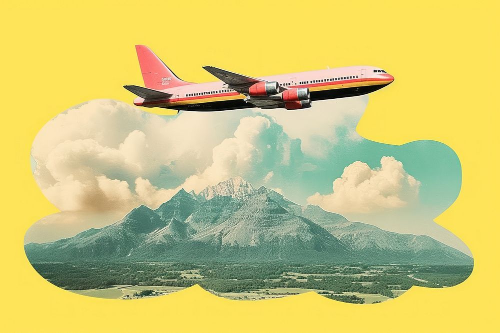 Collage Retro dreamy plane travel aircraft airplane airliner.