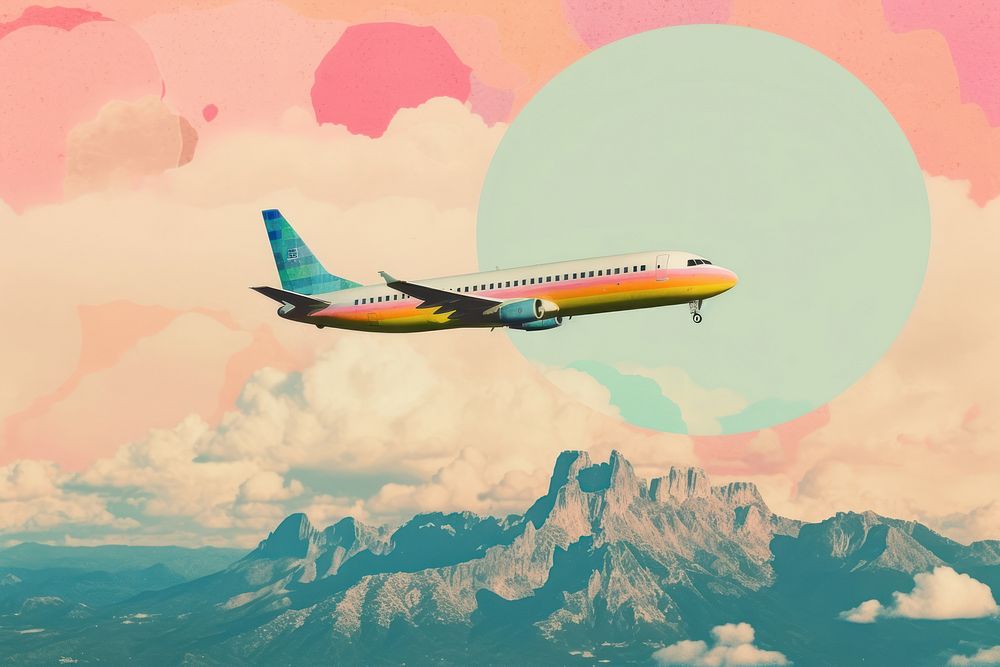 Collage Retro dreamy plane travel aircraft airliner airplane.