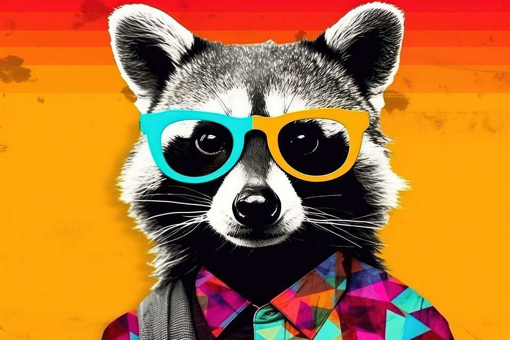 Collage Retro dreamy raccoon mammal animal fun.