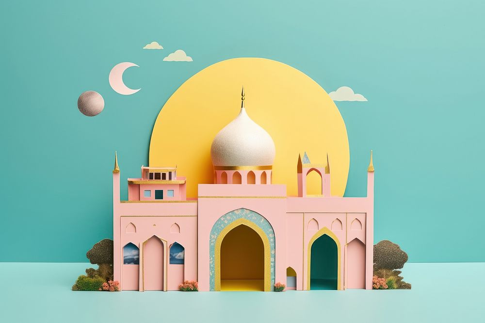 Collage Retro dreamy ramadan mosque architecture building outdoors.
