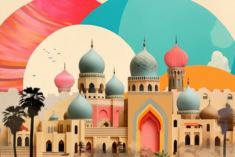 Collage Retro dreamy ramadan architecture building dome.