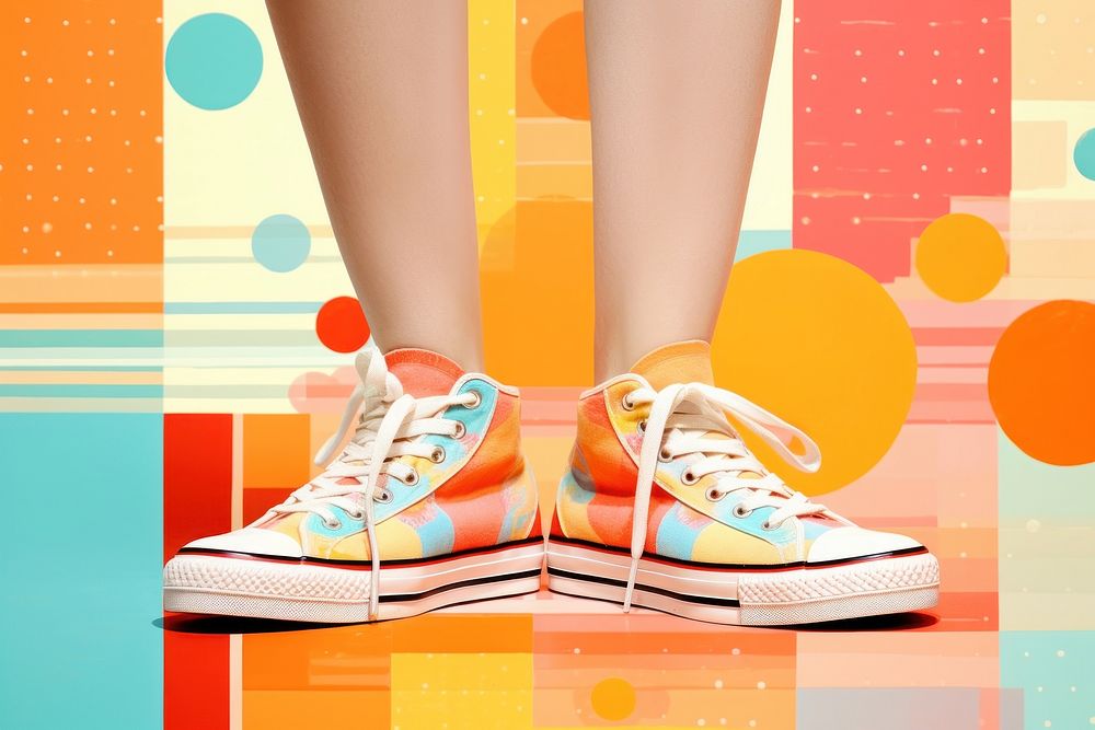 Collage Retro dreamy sneakers footwear shoe shoelace.